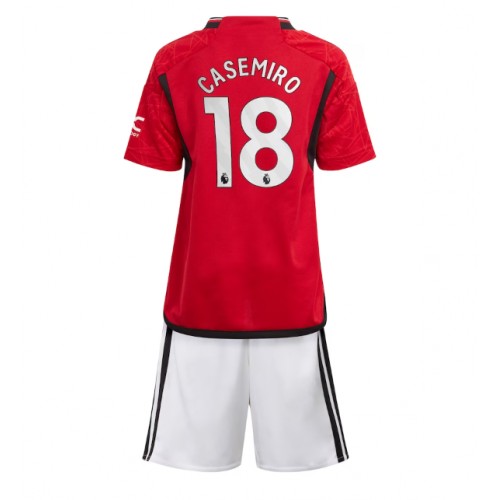 Echipament fotbal Manchester United Casemiro #18 Tricou Acasa 2023-24 pentru copii maneca scurta (+ Pantaloni scurti)